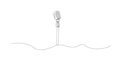 Single continuous line drawing vintage microphone isolated on white background vector