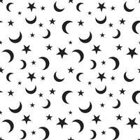 Black Moon crescent and stars pattern seamless vector