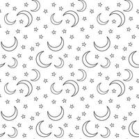 Black and white Moon crescent and stars pattern seamless vector