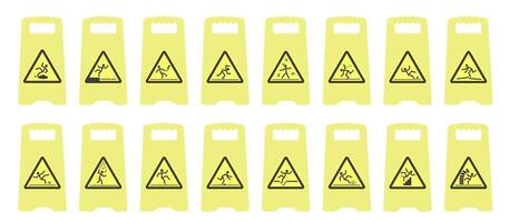 Different types of danger. Risk of injury. Danger warning signs. vector