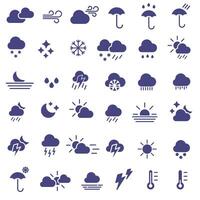 Weather. Weather forecast. Set of dark full weather forecast icons. vector