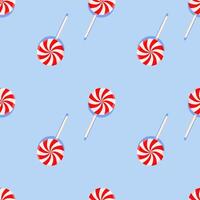 Red and white lollipop seamless pattern on blue background. Graphic design. vector