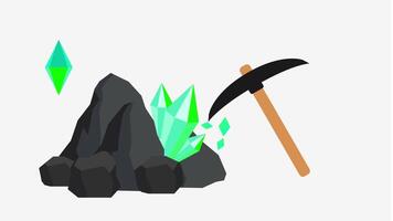 A futuristic depiction of crystal mining with glowing gems and tools, symbolizing resource collection and technology. video