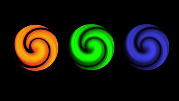 Three swirling colorful vortexes, representing artistic motion, creativity, abstract dynamics, illusion, and the mesmerizing flow of blended colors. video