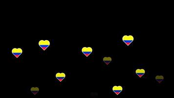 National flag of colombia, heart shape flag appear loop animation, colombia flag on transparent background, alpha channel 4k footage video