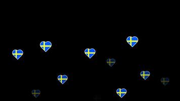 nationell flagga av Sverige, hjärta form flagga dyka upp slinga animation, Sverige flagga på transparent bakgrund, alfa kanal 4k antal fot video
