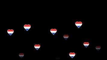 National flag of holland, heart shape flag appear loop animation, holland flag on transparent background, alpha channel 4k footage video