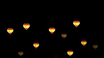 National flag of spain, heart shape flag appear loop animation, spain flag on transparent background, alpha channel 4k footage video