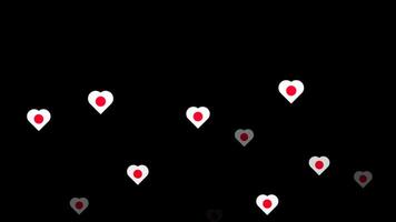 National flag of japan, heart shape flag appear loop animation, japan flag on transparent background, alpha channel 4k footage video