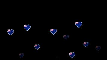 National flag of new zeland, heart shape flag appear loop animation, new zeland flag on transparent background, alpha channel 4k footage video