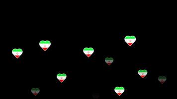 National flag of iran, heart shape flag appear loop animation, iran flag on transparent background, alpha channel 4k footage video