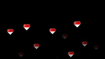 National flag of singapore, heart shape flag appear loop animation, singapore flag on transparent background, alpha channel 4k footage video