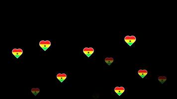 National flag of ghana, heart shape flag appear loop animation, ghana flag on transparent background, alpha channel 4k footage video