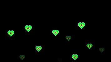 National flag of brazil, heart shape flag appear loop animation, brazil flag on transparent background, alpha channel 4k footage video