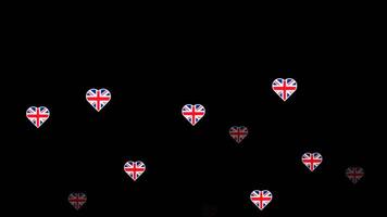 National flag of united kingdom, heart shape uk flag appear loop animation, british flag on transparent background, alpha channel 4k footage video