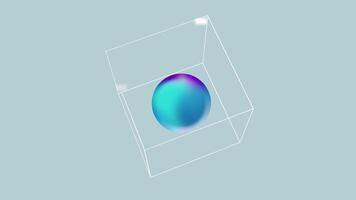 Seamless looping animation of a colorful sphere rotating inside a transparent cube video
