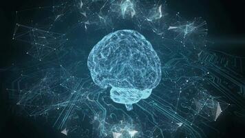 Rotating digital brain over circuit board background video