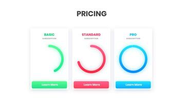 Pricing page with three different colors video