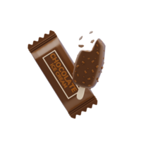 Chocolate Ice Cream 3D Icon. Brown chocolate popsicle with nuts and clean package 3d icon png