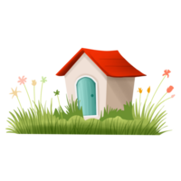 house with grass and flowers on transparent background png