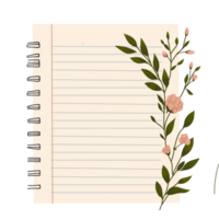 caderno com flores e folhas em uma transparente fundo png