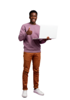 Smiling Person Holding Laptop with Thumbs Up png