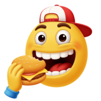 Hungry Emoji Wearing a Cap and Holding a Burger png