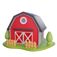 a red barn with a fence and trees view from side png