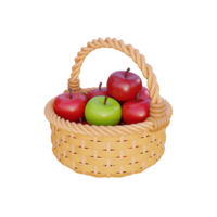 a basket with apples on a transparent background with view from side png