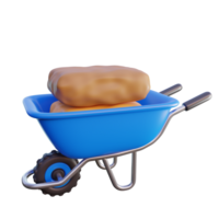 a blue wheelbarrow with two pieces of bread in it png