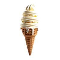 Delicious Soft Serve Ice Cream Cone Vanilla Swirl with Waffle Cone on Transparent Background png