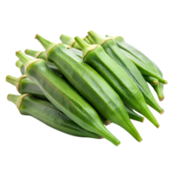 Fresh okra pods, vibrant green vegetables, elongated smooth texture, clustered produce png