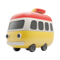 cute toy bus 3d with a red and yellow color on a transparent background png