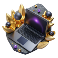 dramatic traditional Black Laptop Top View Isolated detailed png