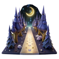 vibrant artistic Dark Forest Path at Night Isolated with Moonlit Glow high resolution png
