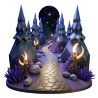 serene modern Dark Forest Path at Night Isolated with Moonlit Glow original png