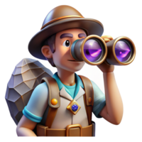 vibrant rustic Explorer with Binoculars Side View Isolated detailed png