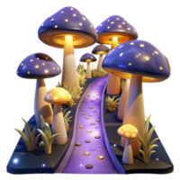 impressive artistic Glowing Mushrooms Lining Forest Path at Night Cutout high quality png