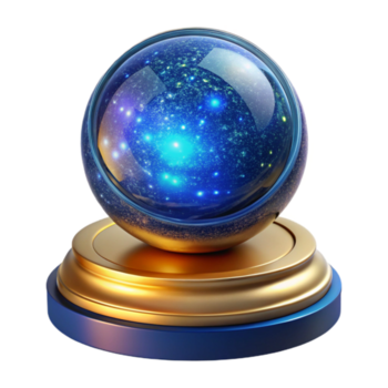 impressionante criativo brilhando esfera em uma pedestal Cortar fora com azul luz genuíno png