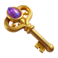 elegant minimalist Golden Key with Intricate Design Isolated premium png