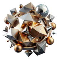 magnificent minimalist A dynamic composition of fragmented, geometric shapes, with metallic textures and reflections, in a futuristic, abstract style exclusive png