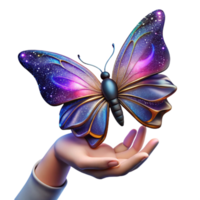 extraordinary vintage Hand Reaching for Butterfly with Colorful Wings Cutout premium png