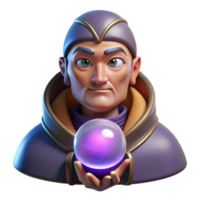 dramatic creative Portrait of an enigmatic fortune teller with mystical symbols and a knowing gaze, illuminated by the glow of a crystal ball, in a dark, esoteric style exclusive png