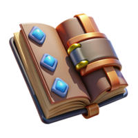 vibrant contemporary An ancient, leather-bound spellbook, open to a page of runes high quality png