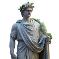 beautiful rustic A stoic, marble statue of a Greek god, with chiseled features and draped robes, partially covered in creeping vines, lit by a single beam of moonlight. Neoclassical style exclusive png