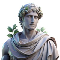 serene rustic A stoic, marble statue of a Greek god, with chiseled features and draped robes, partially covered in creeping vines, lit by a single beam of moonlight. Neoclassical style 4K png
