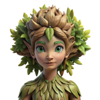 beautiful minimalist A beautiful dryad with skin made of bark and hair of leaves, emerging from a giant oak tree, illuminated by dappled sunlight. Nature-inspired, realistic rendering genuine png