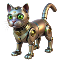 extraordinary traditional Steampunk robotic cat with glowing eyes and metallic fur high resolution png