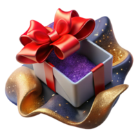 serene minimalist Open Gift Box with Red Bow Top View Transparent exclusive png