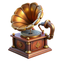 extraordinary artistic Steampunk gramophone with intricate carvings and a brass needle detailed png